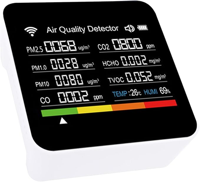 Smart Air Quality Detector, Portable 14 in 1 Indoor Air Quality Monitor with PM2.5 VOCs and Humidity Sensor for Home and Office Use