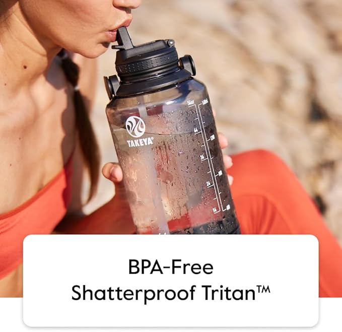 Takeya Tritan Motivational Water Bottle with Straw Lid - Durable, BPA-Free - With Time Marker - Leakproof & Non-Slip Bumper - 64 oz, Vivacity Purple