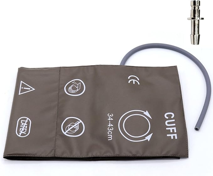 NIBP Cuff with BP12 Connector for Large Adult, 34-43 cm Single Tube Reusable PU Brown Replacement Blood Pressure Cuff with Inner TPU Airbag