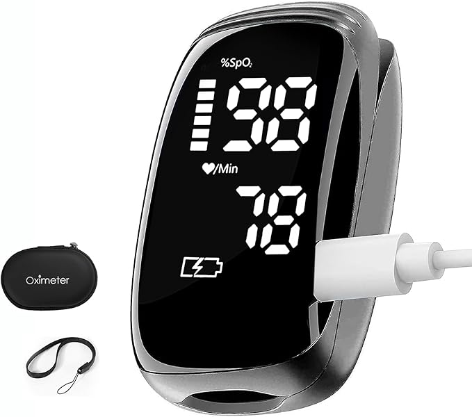 Rechargeable Pulse Oximeter Fingertip - Blood Oxygen Saturation Monitor With Accurate Fast SpO2 Reading Outdoor Sports Wide Use (Black)