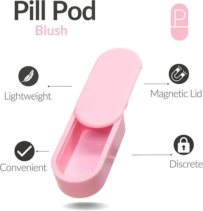 Standard Magnetic Keychain Pill Holder – Larger Capacity, Durable & Lightweight with Sleek Minimalist Design – Secure, Portable Travel Pill Organizer for Everyday Use (Blush)