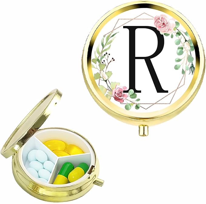 Small Pill Box for Purse Pocket, Personalized Small Pill Case 3 Compartment, Monogrammed Cute Pill Organizer, Gift for Women Teen Girls, Travel Mini Jewelry Box,Earring Holder Organizer