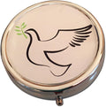 Dove with Olive Branch Round 3-Compartment Chrome Pill Box – Metal Travel Medicine Organizer for Pills, Vitamins, and Small Items – Durable Compact Pill Case