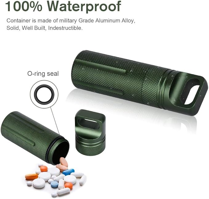Ulalaza Aluminum Waterproof Pill Case with Keychain, 1 Compartment