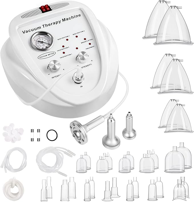 Beauty Star Vacuum Therapy Cupping Machine, Multifunctional Body, Back, Face Massage Care Machine Adjustable Suction (0-70 cmHg) with 30 Cups and 3 Gua Sha Pumps (Max Cups 1200ML)