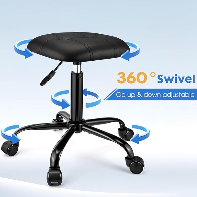 Square Rolling Stool with Wheels Height Adjustable Swivel Stools Office Chair Stable Base Foot Black
