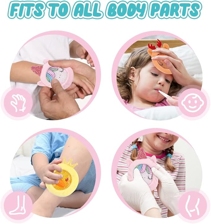 Hilph Kids Ice Packs for Boo Boos, Reusable Gel Cold Packs for Toddlers Injuries, 3 Pcs Hot & Cold Compress with Cute Plush Sleeves for Pain Relief, Fever, Wisdom Teeth, First Aid, Bumps (Unicorn)