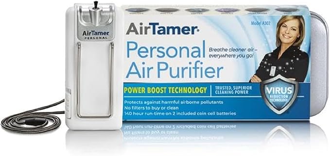 AirTamer A302 | Small Personal and Portable Air Purifier | Lithium Battery Operated | New Electrostatic Purification Technology, Proven Performance, Metal Travel Case