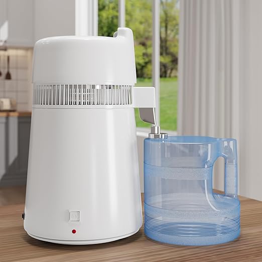 6L Water Distiller,Household Stainless Steel Distilled Water Purifier,Countertop Distilled Water Maker,6Litre Distilled Water Machine for Home.White Plastic Jug.