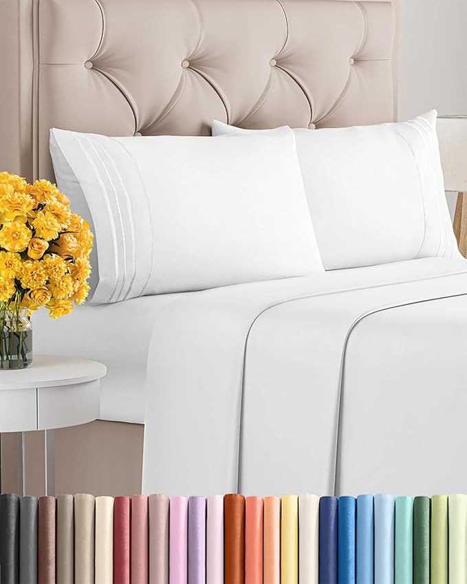Queen Size 4 Piece Sheet Set - Extra Soft, Breathable & Cooling Sheets - Hotel Luxury Durable Bed Sheets for Women & Men - Deep Pockets, Easy-Fit & Wrinkle-Free Sheets - Bright White Oeko-Tex Sheets