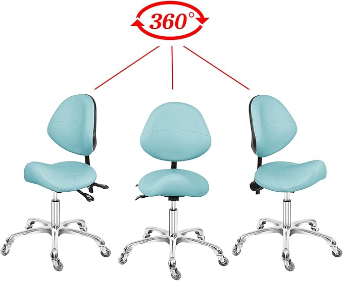 Antlu Saddle Stool Dental Hygienist Chair with Back Support, Rolling Esthetician Saddle Stool for Lash Salon Tattoo Shop Spa Dentist Clinic (with Backrest, Cyan)