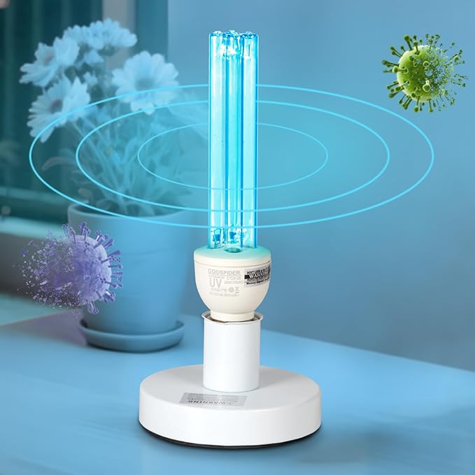 25 Watts UVC Sanitizer Lamp Ozone Free UVC Light Bulb with Base and 3-Gear Timer 253.7nm Wavelength UV Light for Bedroom/Closet/Kitchen/Bathroom E26 Base 110V CTUV-25