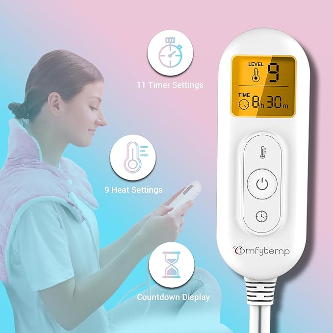 Comfytemp Heating Pad for Neck and Shoulders and Back, 2.6lb Weighted Electric Heating Pads, Large Heated Wrap, 9 Heat Settings & 11 Timer, Valentines Birthday Gifts for Women Men Mom Dad, Pink