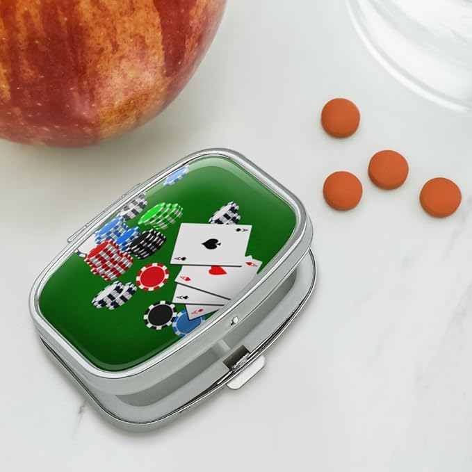 Poker Aces Cards Chips Gambling Rectangle Pill Case Trinket Gift Box