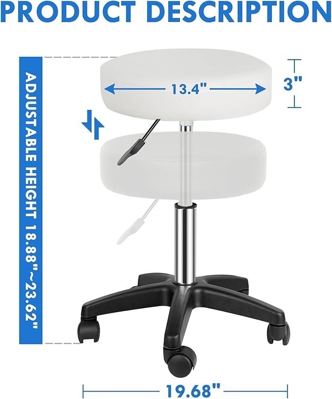 SUPER DEAL Adjustable Height Hydraulic Rolling Swivel Stool Tattoo Facial Massage Spa Salon Medical Stool,Set of 2,White