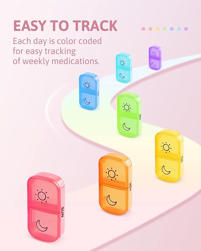 FEATY Weekly Pill Organizer 2 Times a Day with Same-Side Large Opening for Easy Filling & Retrieving, Color Tracking 7 Day AM PM Pill Box with Large BPA Free Pill Case for Vitamins, Fish Oils (Black)