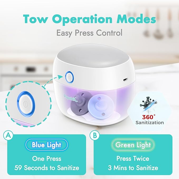 Papablic Portable Pacifier Sanitizer, UV Light Sanitizer Case On The Go for Baby Health, USB Rechargeable Mini Travel Sanitizer Box, 99.99% Cleaned in 59 Seconds