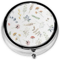 Pill Box 3 Compartment Pocket Small Pill Organizer Mini Metal Pill Holder Travel Portable for Man Woman - Cute Small Flower