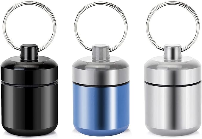 Pill Holder Keychain Container,Portable Aluminium Alloy Waterproof Pill Boxes for Purse Pocket,Small Pill Cases for Outdoor Travel Camping Daily Use-3PCS