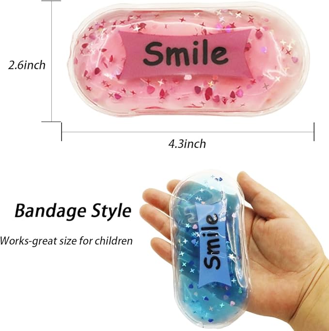 Boo Boo Ice Pack for Kids, Small Ice Pack for Injuries Cold Compress Gel Pack Cold Therapy for Scrape Knee, Bump Head, Hurt Elbow, Hit Thumb (4 Count (Smile))