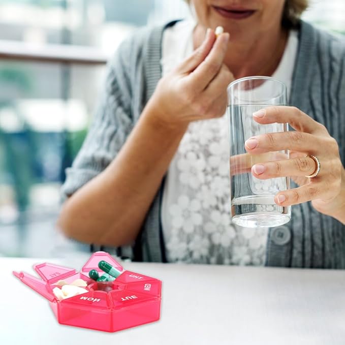 Weekly Medicine Pill Organizer for Travel (Red)
