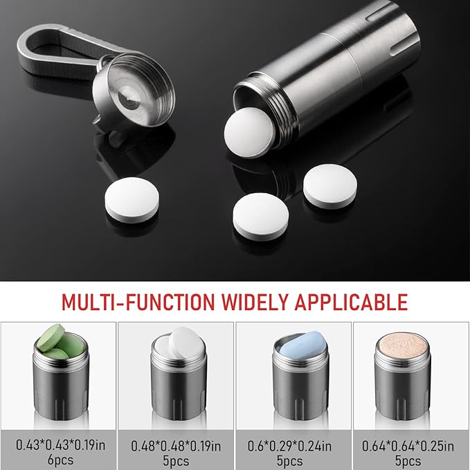 TISUR Titanium Small Pill Holder Keychain, Portable Pill Case Waterproof Pocket Pill Box Container Carrier to Hold Pills, Vitamins, Fish Oil, Supplements