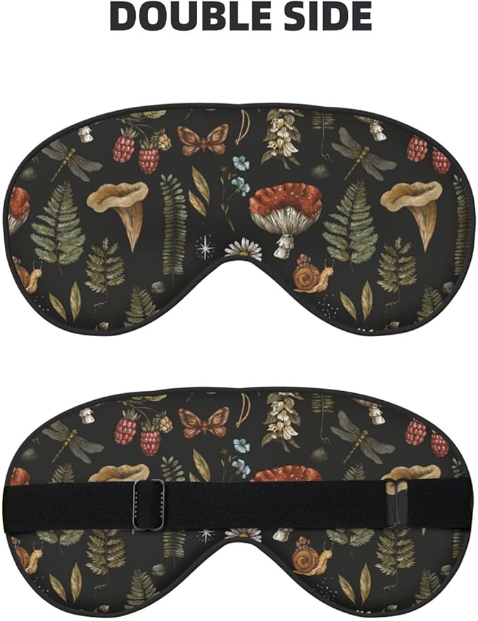 Vintage Mushroom Fern Sleep Mask Eye Mask with Adjustable Strap Eye Sleep Shade Cover Blocks Light for Women Men Airplane Travel Nap