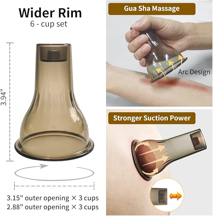 Cupping Set Cupping Therapy Set Massage Cups for Pain Relief Physical Therapy Body Massage Gua Sha- 3 in 1 Cupping Kit for Massage Therapy with Pump Vacuum Suction 6 Extra Thick Super Cups