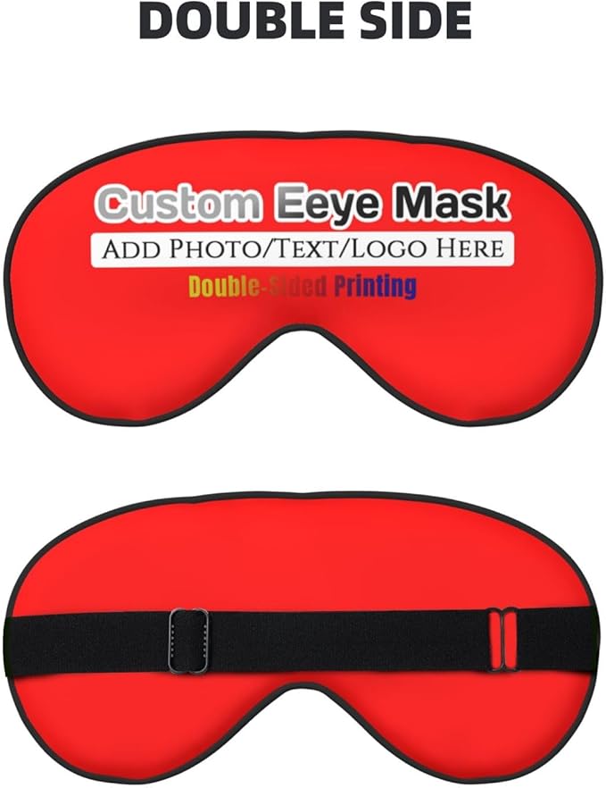 Personalized Eye Mask Add Picture Text Image Logo Custom Travel Sleeping Masks for Home Office Customized Sleep Mask for Men Women Blocks Light Adjustable Strap Red