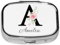 Custom Pill Box Personalized Square Small Pill Case with Mirror Add Your Photo Text Logo Name Decorative 2 Compartment Portable Metal Medicine Container Vitamin Organizer for Pocket Purse Travel (A)
