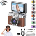 Mini Keychain Digital Camera Retro Mini Digital Video Camera Small bodycam 1080P FHD Recording with 0.96" IPS Screen with 6 Retro Filters AVI Format-Ideal for Phone Transfer (Brown, 64G)