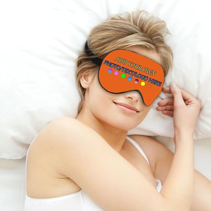 Personalized Eye Mask, Custom Eyeshade Blindfold Add Your Design Image Text Customized Eye Cover with Adjustable Strap for Sleeping Travel Work Naps Blocks Light, Orange