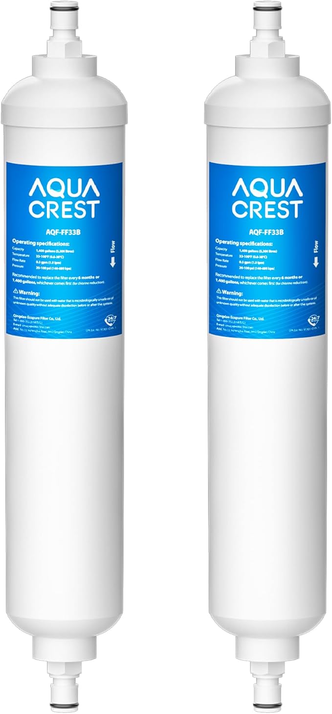 AQUACREST GXRTQR Inline Water Filter, NSF Certified, Compatible with GE GXRTQR, GXRTQ System, Reduces Chlorine, Fluoride, Limescale and More, For Refrigerator, IceMaker, RVs (2 Filters)