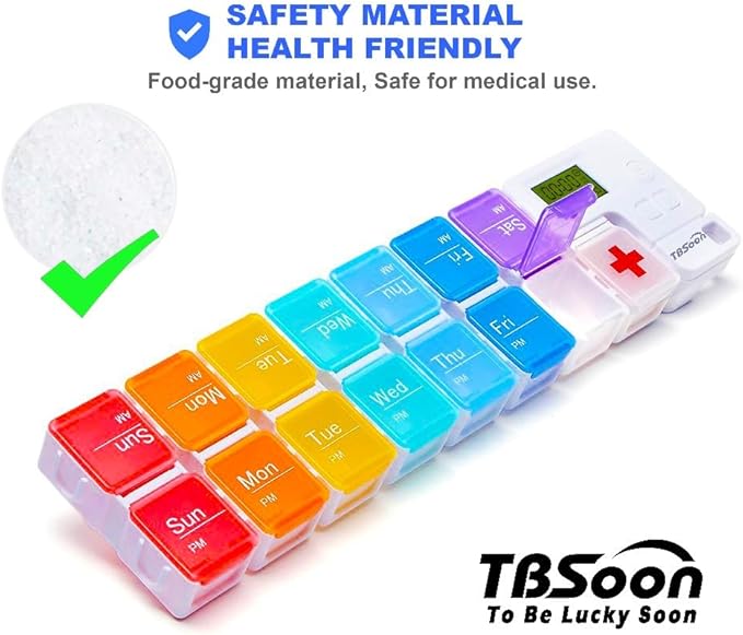 7 Day Medicine Pill Organizer, 4 Reminder Alarms, Loud Sound, 14 Large Compartments, Large Screen, Moisture-Proof, Travel Weekly/Daily Pill Box/Organizer/Case/Container/Dispenser, AM/PM 2 Times a Day
