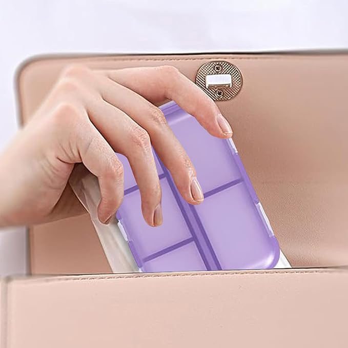 Travel Pill Organizer Portable Pocket Pill Case Small Pill Box for Purse Medicine Organizer Have 10 Compartments Storage Vitamin Fish Oil by INVODA (Purple)