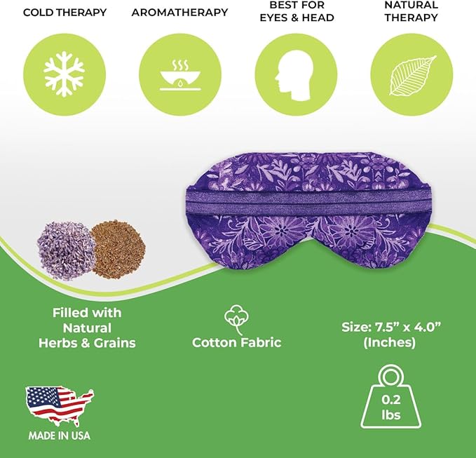 Nature Creation Lavender Aromatherapy Sleeping Eye Mask Pillow - Weighted Eye Mask for Sleeping, Relaxation, Yoga and Stress Relief - Cold Therapy Eye Masks for Women, Men - Purple Flowers 2 Eye Masks