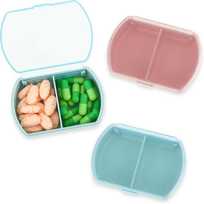 2Pcs Travel Pill Organizer Case, Portable Vitamin Medicine Holder, Daily Small Pill Container for Purse, Pocket Case for Cod Liver Oil, Supplements and Medication, Air Car Vacation Essentials