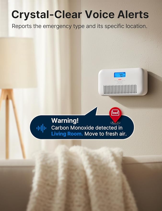 X-Sense 3-in-1 Carbon Monoxide Detector, with Temperature & Humidity Monitor, Voice Alerts, Replaceable Battery Powered CO Alarm, XC0M-SR, 1-Pack