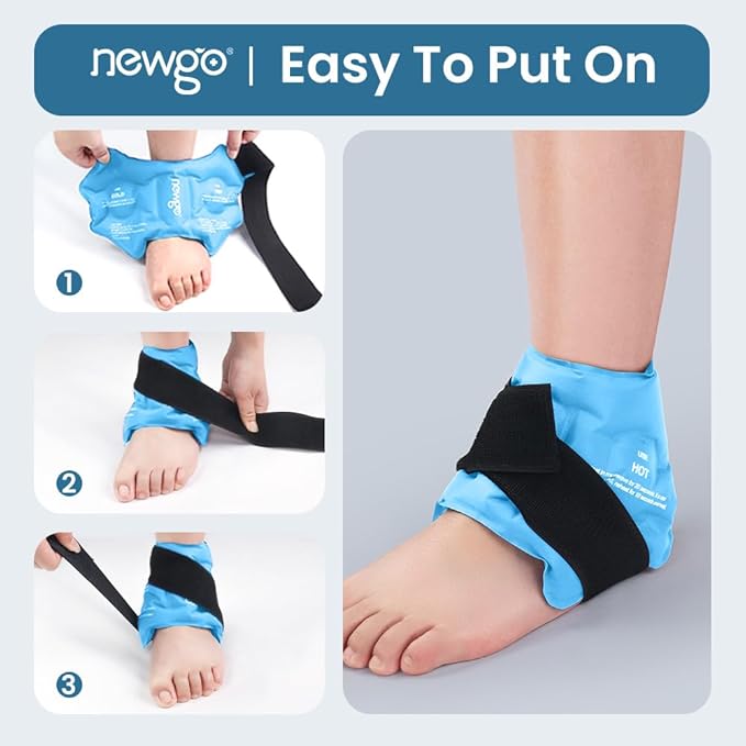NEWGO Ankle Ice Pack Wrap for Sprained Relief, Ice Pack for Ankle Inuries Reusable, Cold Therapy for Ankles Swelling, Post Surgery Recovery - Light Blue