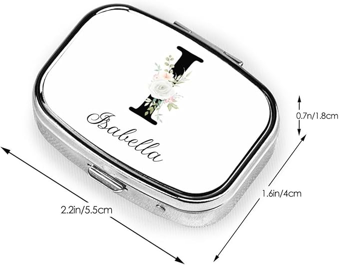 Custom Pill Box Personalized Square Small Pill Case with Mirror Add Your Photo Text Logo Name Decorative 2 Compartment Portable Metal Medicine Container Vitamin Organizer for Pocket Purse Travel (I)