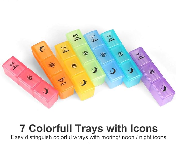 Weekly Pill Organizer,3-Times-A-Day 7 Day Pill Box Large Compartments Moisture-Proof Pill Case Medication Reminder Portable Travel Container for Vitamins Fish Oil Compartments Supplements