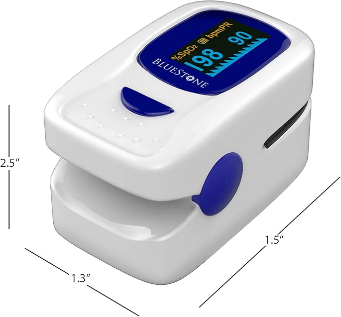 Finger Pulse Oximeter - Portable Fingertip Sensor Monitors Blood Oxygen Level and Heart Rate - Includes Carrying Case and Lanyard by Bluestone