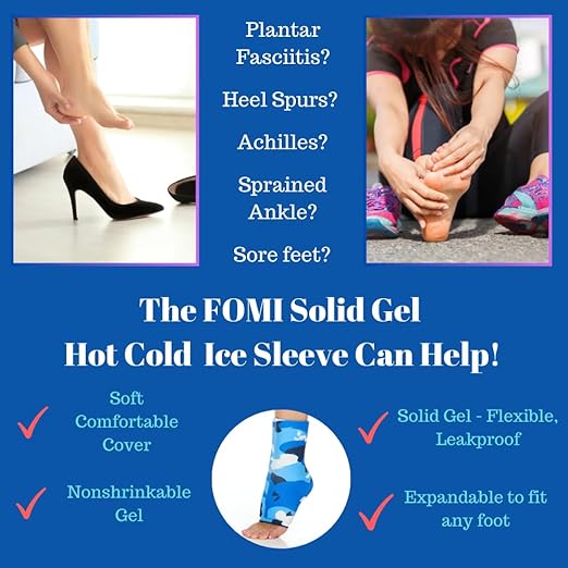FOMI Hot Cold Ankle Foot Gel Ice Pack Wrap | Premium Comfort 360 Degree Solid Gel Cooling Compression for Plantar Fasciitis, Heel Spurs, Achilles, Tendonitis, Sore Feet, Gout