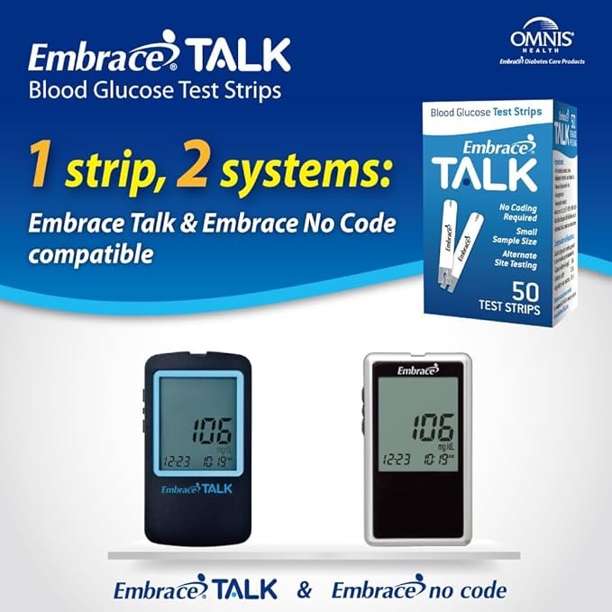 Embrace Blood Glucose Test Strips 200Ct | Compatible with Embrace Talk Meters and No Code Meters
