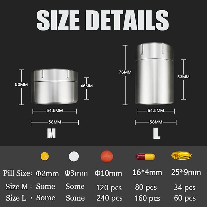Titanium Pill Container Large, Portable Pill Case Waterproof Heat Resistant, Compact EDC Camping Pill Box, Emergency Pill Carrier, Travel Pill Holder Discreet Daily Medicine Caddy