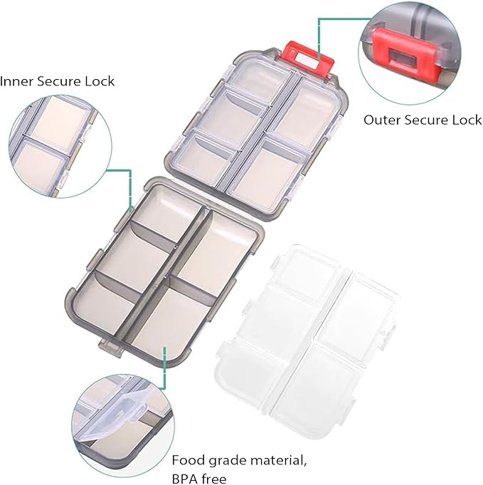 INVODA 7-Day Pill Organizer with Medicine Labels Travel Pill Case Compact, Portable Medication Organizer for Daily Use (3.7 x 2.4 x 1.18 Inches)