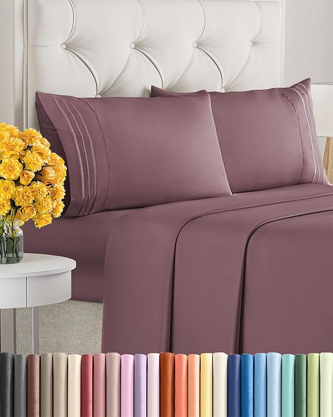 King Size 4 Piece Sheet Set - Extra Soft, Breathable & Cooling Sheets - Hotel Luxury Durable Bed Sheets for Women & Men - Deep Pockets, Easy-Fit & Wrinkle-Free Sheets - Cool Plum Oeko-Tex Bed Sheets