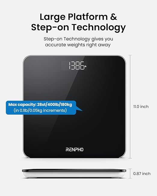 RENPHO Scale for Body Weight, Mechanical Bathroom Weighing Scale, Highly Accurate & Measures Weight up to 400 lb/180kg, Batteries Included, 11"/280mm, Black