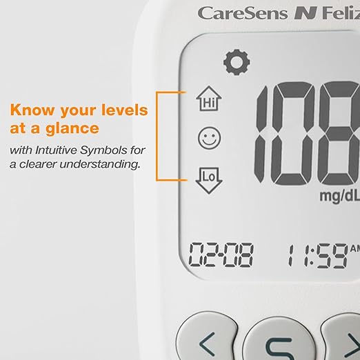 CareSens N Feliz Bluetooth Blood Glucose Monitoring System - Meter Only - 1 Bluetooth Diabetes Blood Glucose Meter, 1 User Guide, 1 Quick Reference guide, 1 Case & 1 CR 2032 Battery
