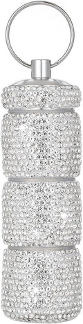 Keychain Pill Holder Box Travel Small Pill Case Bling Portable Purse Medicine Case Container Metal Pill Organizer Fob for Vitamin Medicine(Silver)